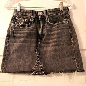 rag & bone Jean Mini Skirt, Gray Denim Sz 25 / 2 Fray Distressed Raw Hem EUC